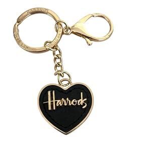 Harrods Knightsbridge London Gold Keychain Black Enamel Heart UK England